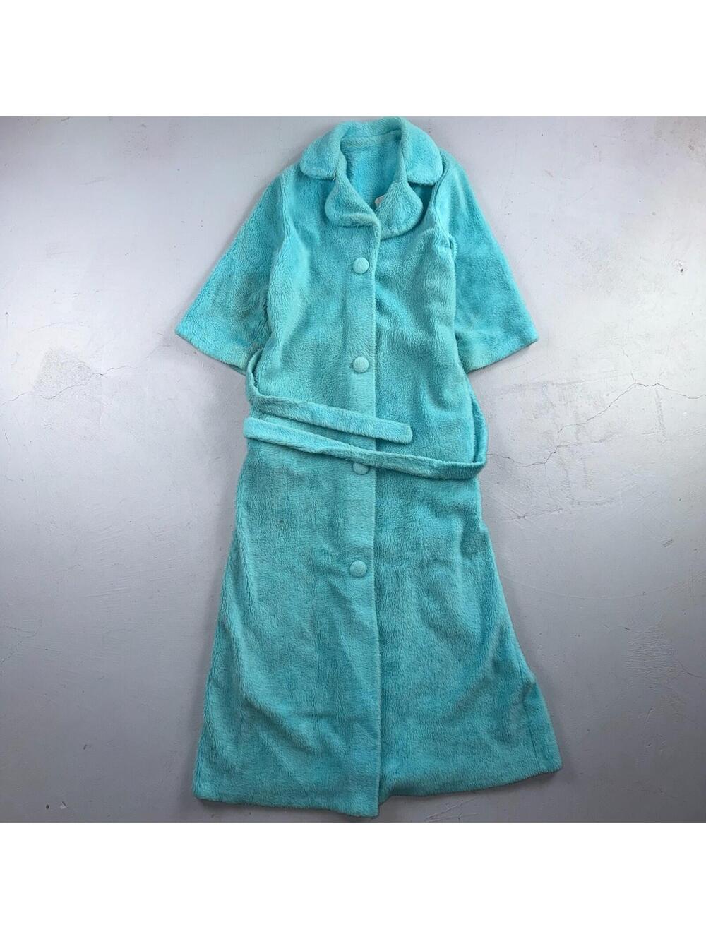 Carol Brent 1950s VTG Blue Fuzzy Rockabilly 50s Robe Bath Button Fancy Cute
